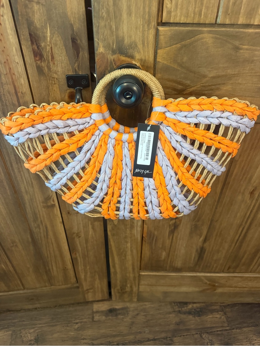 Nasty Gal Orange & Lavender Woven Straw Handbag